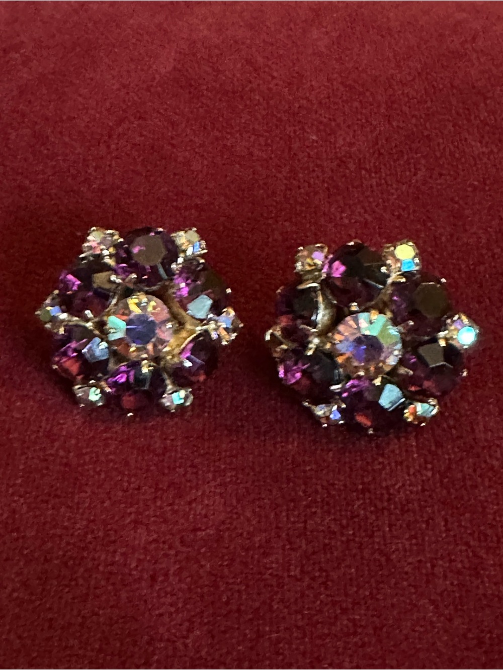 Vintage Purple Crystal Cluster Clip  Earrings - Women's Fashion Jewelry